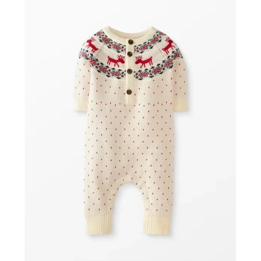 Hanna Andersson Knit Fair Isle Reindeer Long Sleeve Jumper Outfit 12-18 Months